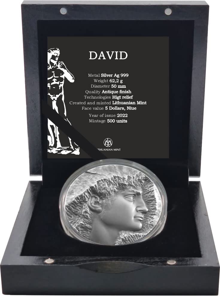 2022 DE Модерна Възпоменателна Сребърна монета PowerCoin David 2 Унции 5$ Ниуе 2022 2 Грама Под Стари времена
