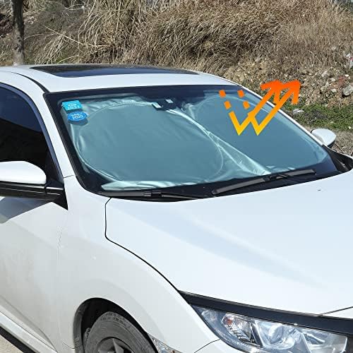 Сенника KBOISE на предното стъкло с чанта за съхранение, Блокира ултравиолетовите лъчи, предпазва и охлажда вътрешността на автомобила, (63 x 33,8 инча), сребрист