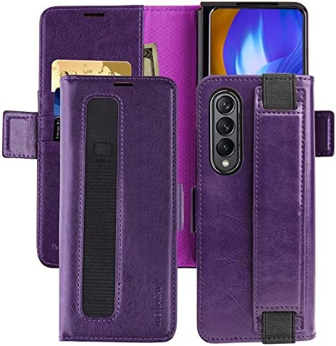 Чанта-портфейл MONASAY Galaxy Z Fold 4 5G с притежателя на S Pen, Кожен калъф-книжка с панти капак за мобилен телефон с RFID заключване, държач за кредитни карти Samsung Galaxy Z Fold 4, Лилав?