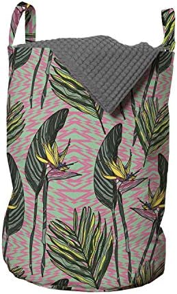 Тропически Чанта за дрехи Ambesonne, Райски цветя на фона на Екзотични листа Джунгла под формата на зиг-заг, Кошница
